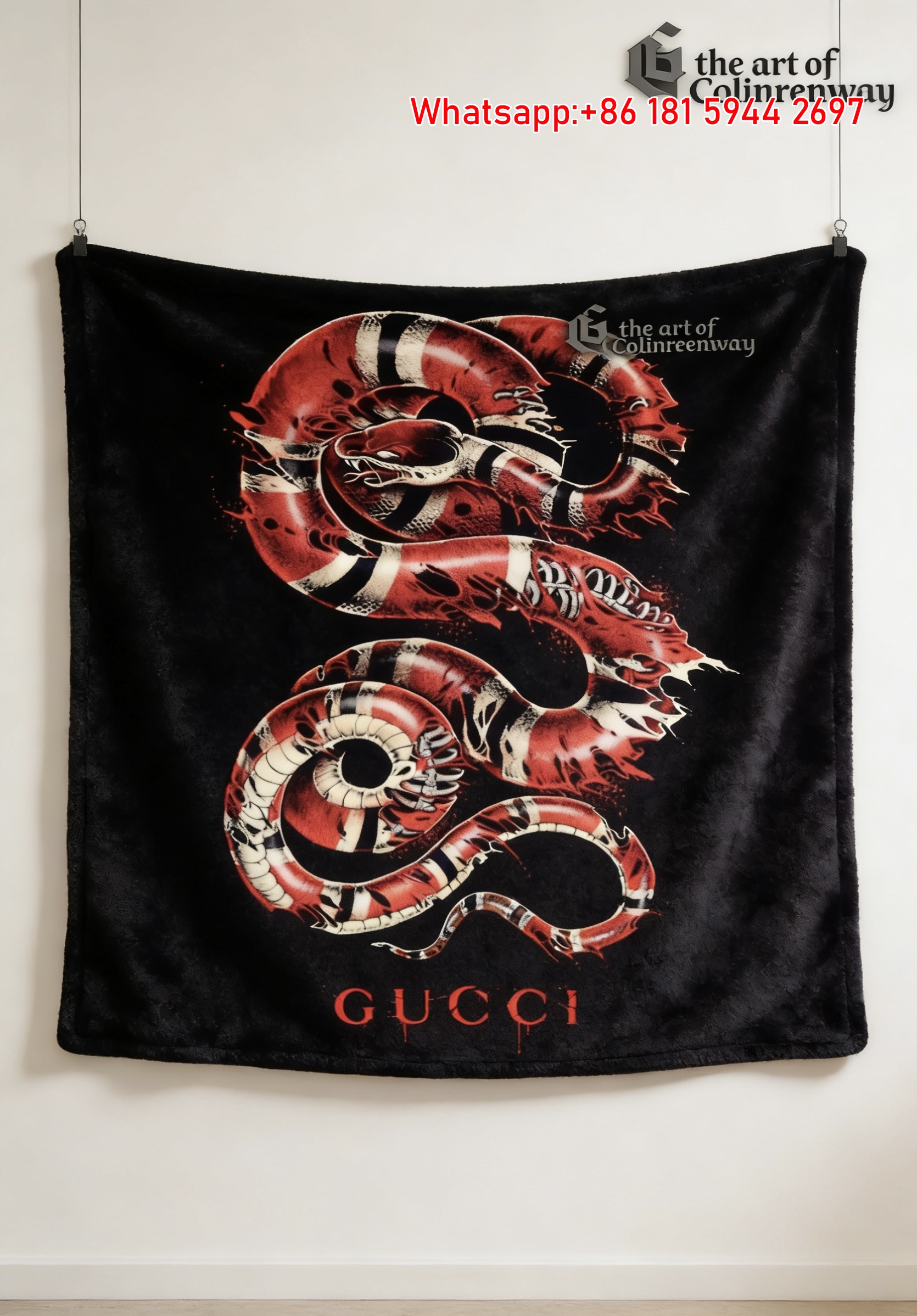 Gucci Blood Serpent Tapestry Crimson Skeletal Snake Throw blankets IMG_2687
